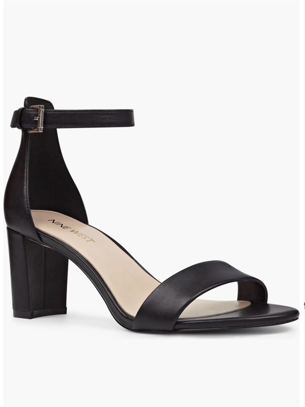 Nine West Pruce Black Patent Leather Ankle-Strap Block Heel Sandal NWT 7.5